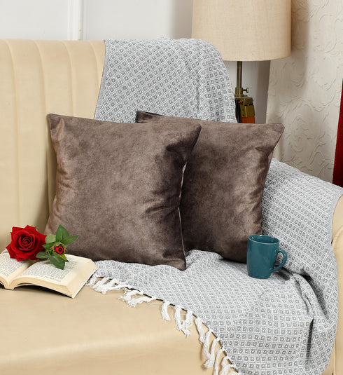 Florida Walton Suede Velvet Cushion Covers for Sofa (Pack of 2) 16x16 Inch